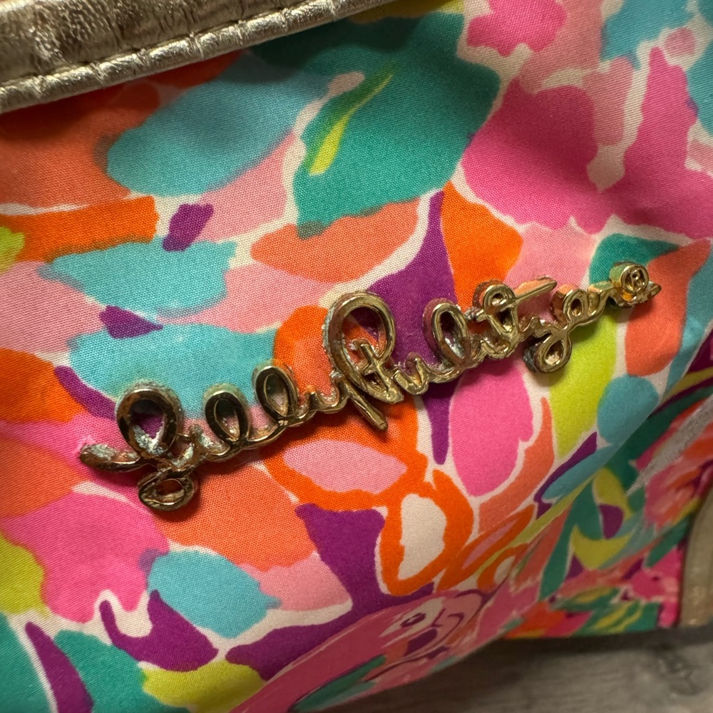 Lilly Pulitzer Colorful Floral Tote with Gold Trim - Picture 4 of 6